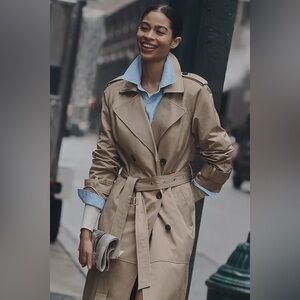 NWT Anthropologie Avec Les Filles Poplin Shirting Belted Trench Coat Medium